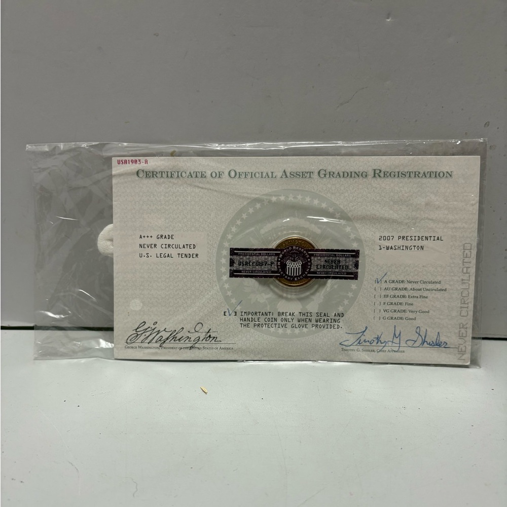 Certificate of Official Asset Grading Registration 2007 Presidential 1 Washingto